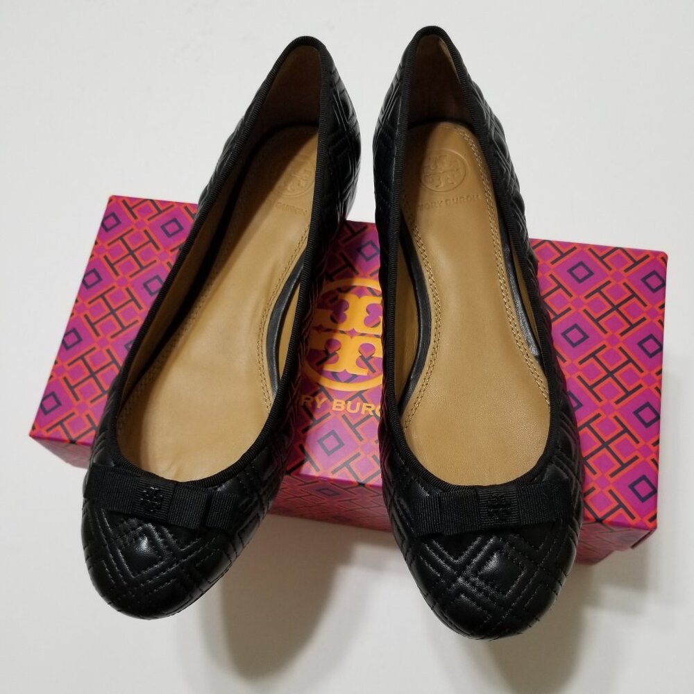 NIB Tory Burch Marion Quilted Leather Ballet Flat in Perfect Black Size 7, 7.5 - Picture 2 of 16
